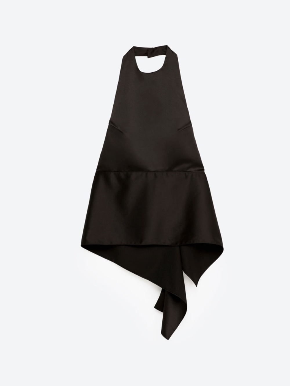 ZARA Satin Effect Open Back Top Asymmetric Hem Dressy Black Halter Sz. M